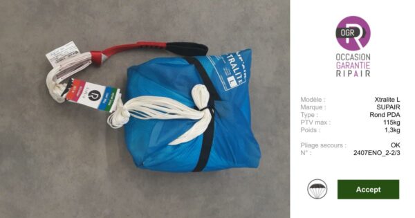 Xtralite SUPAIR L - SECOURS PARAPENTE OCCASION