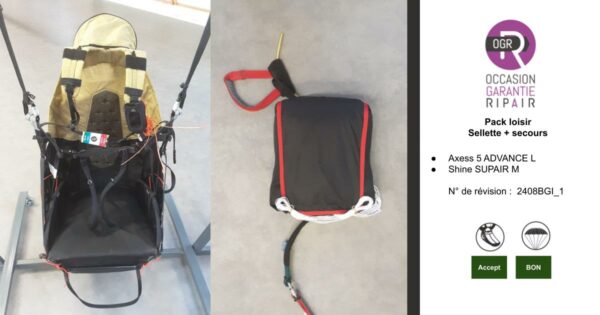 PACK Sellette + secours - PTV max 105kg - PARAPENTE OCCASION