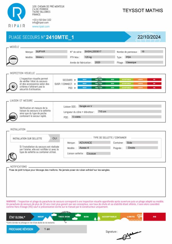 PACK type EN Loisir - Axess 4 M ADVANCE + Shine L SUPAIR OCCASION PARAPENTE – Image 2