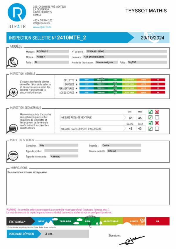 PACK type EN Loisir - Axess 4 M ADVANCE + Shine L SUPAIR OCCASION PARAPENTE – Image 4