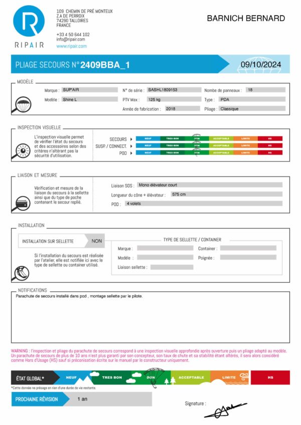 Shine SUPAIR L - SECOURS PARAPENTE OCCASION – Image 2