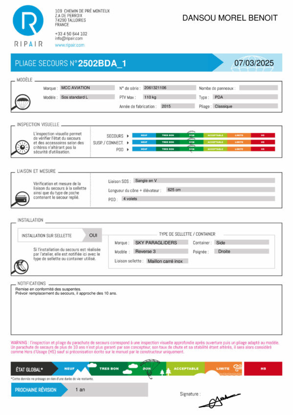 PACK REVERSE 3 L + SOS STANDARD MCC L - PARAPENTE OCCASION – Image 3