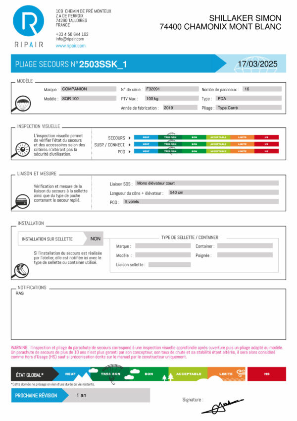 SQR 100 COMPANION - SECOURS PARAPENTE OCCASION – Image 2