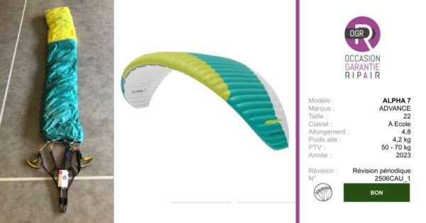 ALPHA 7 ADVANCE 22 - PARAPENTE OCCASION