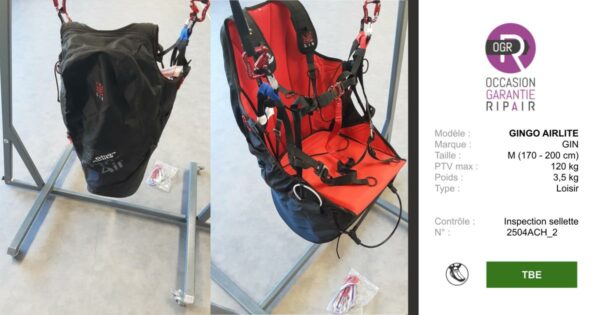 GINGO AIRLITE GIN M - SELLETTE PARAPENTE OCCASION
