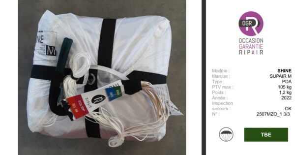 SHINE SUPAIR M - SECOURS PARAPENTE OCCASION