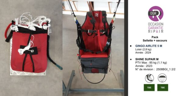 PACK GINGO AIRLITE 5 M + SHINE SUPAIR M - PARAPENTE OCCASION