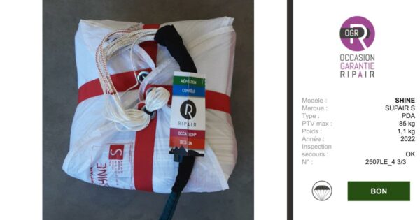 SHINE SUPAIR S - SECOURS PARAPENTE OCCASION