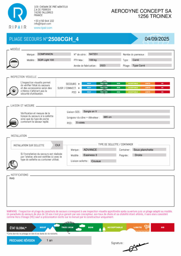 PACK EASINESS 3 ADVANCE L + SQR LIGHT 100 COMPANION - PARAPENTE OCCASION – Image 3