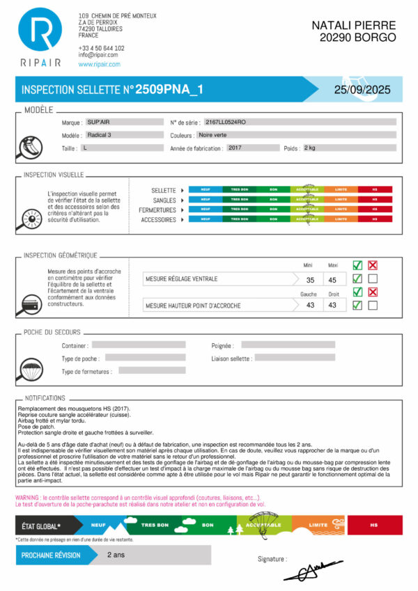 RADICAL 3 SUPAIR L (airbag) - SELLETTE PARAPENTE OCCASION – Image 2