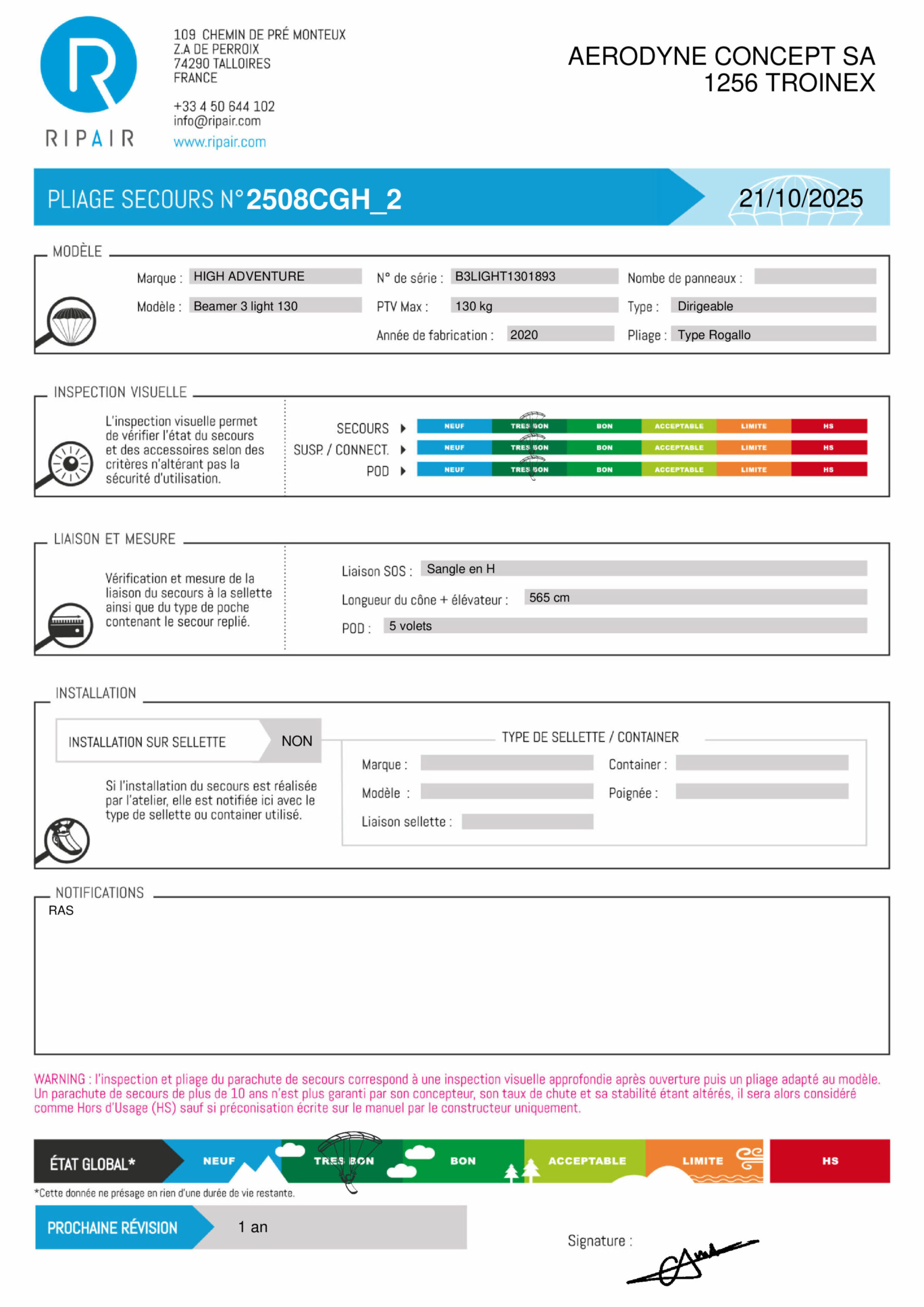 BEAMER 3 LIGHT HIGH ADVENTURE M  - SECOURS PARAPENTE OCCASION – Image 2