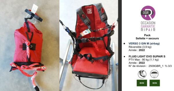 PACK VERSO 3 GIN M + FLUID LIGHT SUPAIR S - PARAPENTE OCCASION