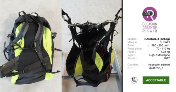 RADICAL 3 SUPAIR L (airbag) - SELLETTE PARAPENTE OCCASION