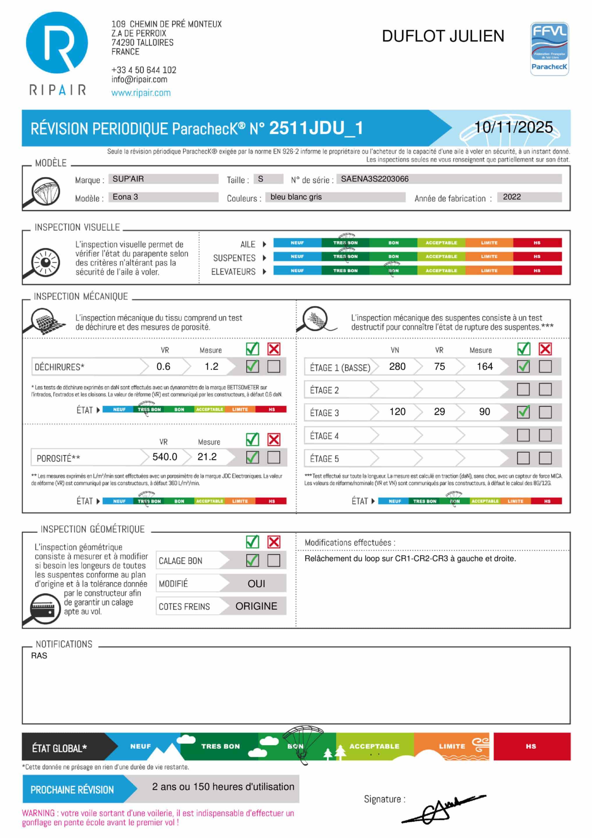 EONA 3 SUPAIR S - PARAPENTE OCCASION – Image 2