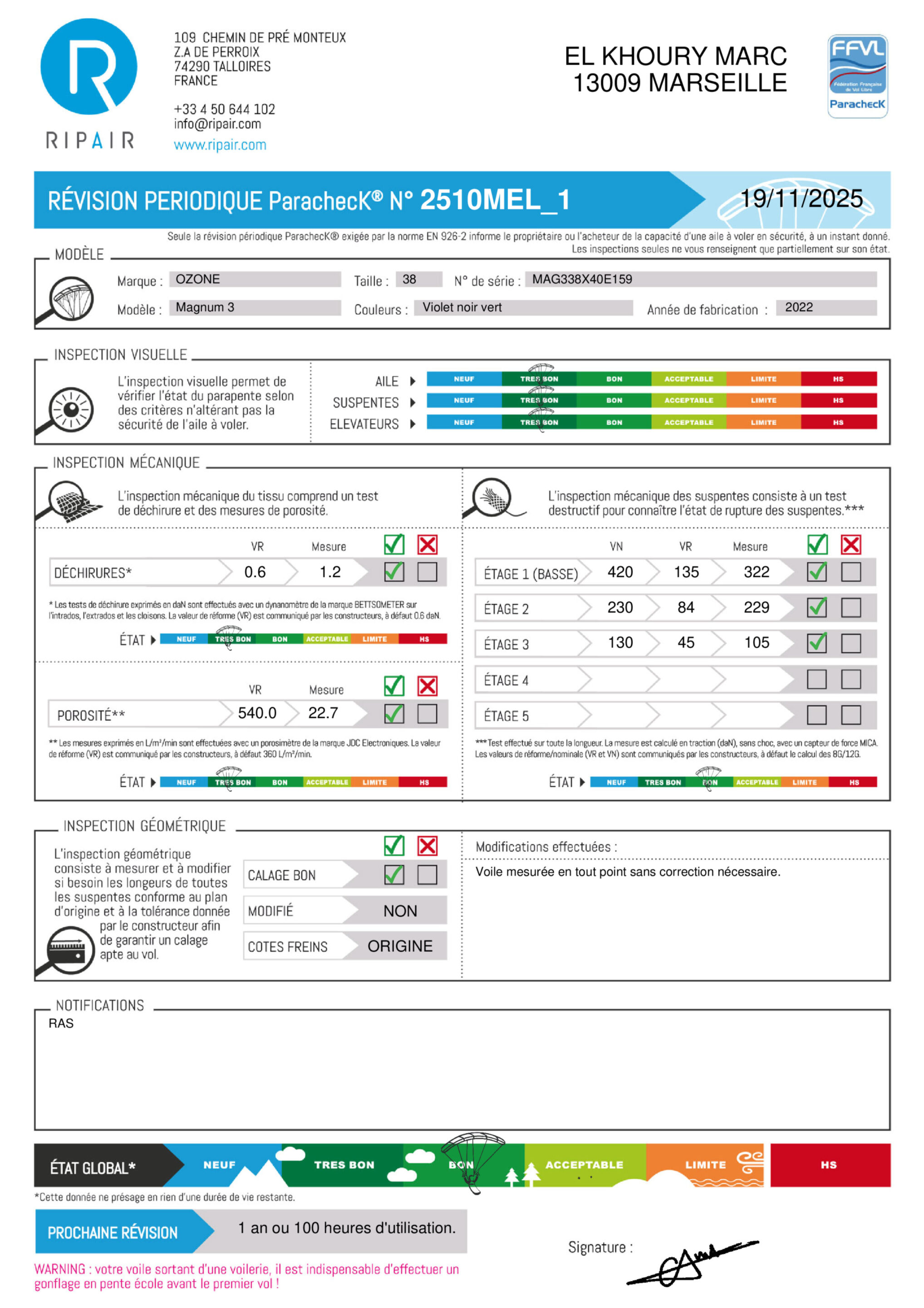 MAGNUM 3 OZONE 38 - PARAPENTE OCCASION – Image 2