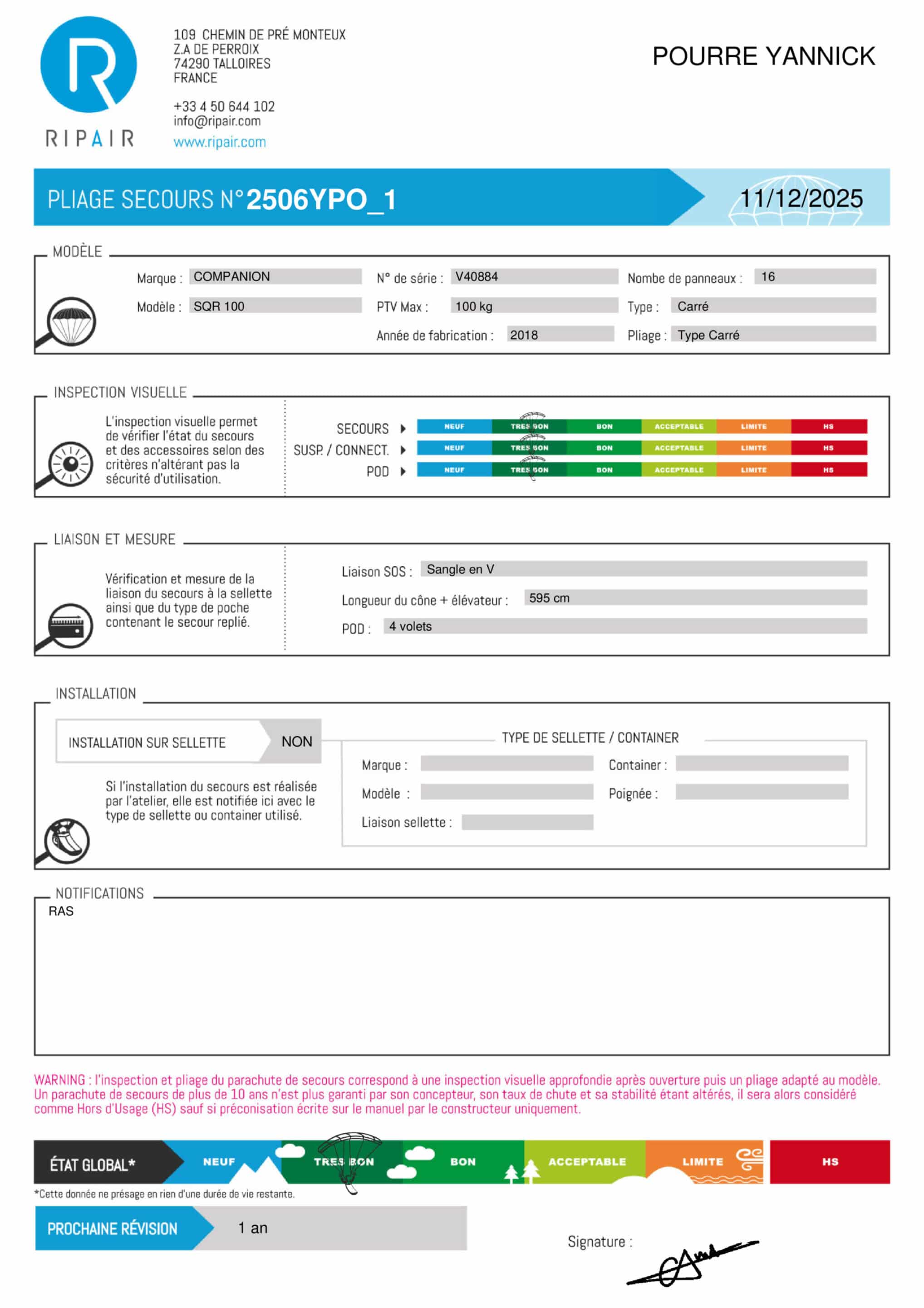 SQR 100 COMPANION - SECOURS PARAPENTE OCCASION – Image 2