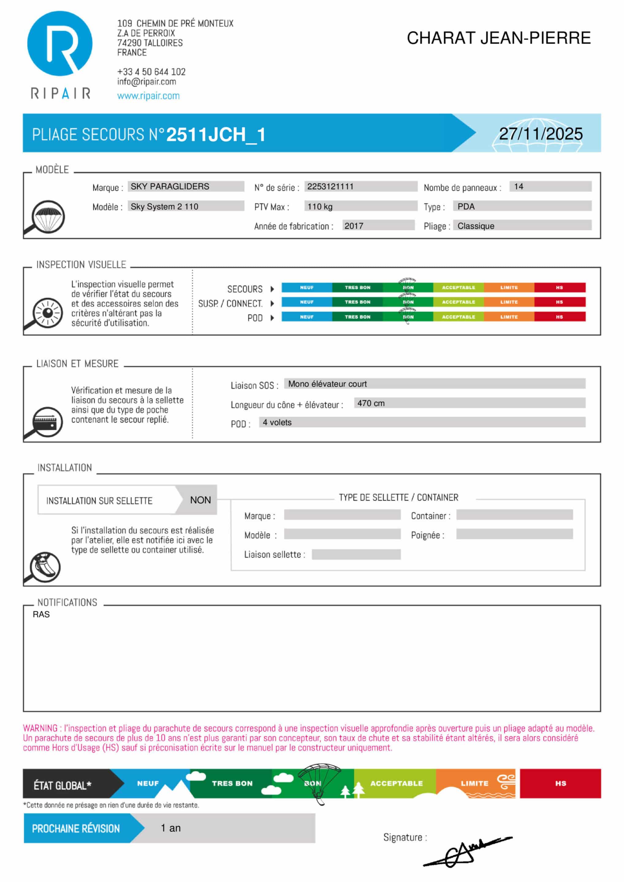 SKY SYSTEM 2 SKY PARAGLIDERS 110 – Image 2