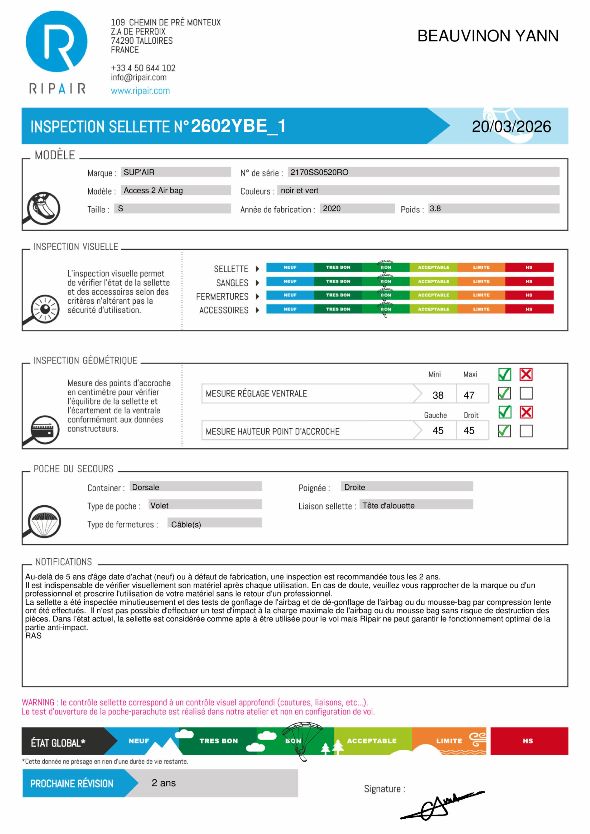ACCESS 2 AIRBAG SUPAIR S - SELLETTE PARAPENTE OCCASION – Image 2