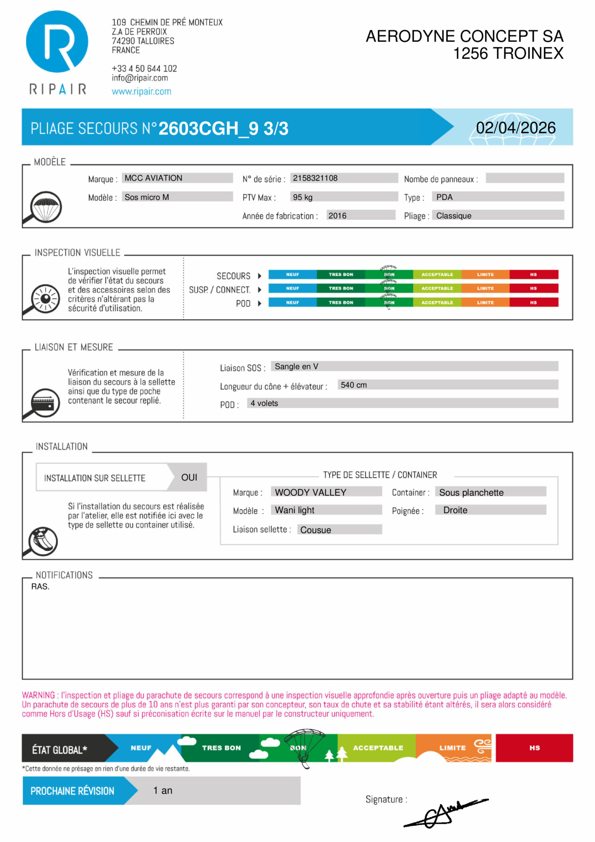 PACK Wani light woody valley L + SOS Micro MCC M - PARAPENTE OCCASION – Image 3