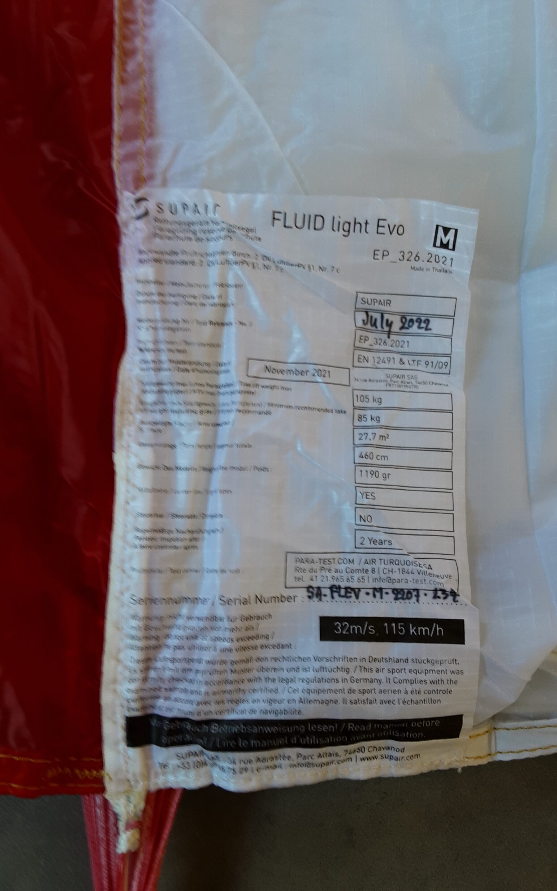 FLUID LIGHT EVO SUPAIR M - SECOURS PARAPENTE OCCASION – Image 4