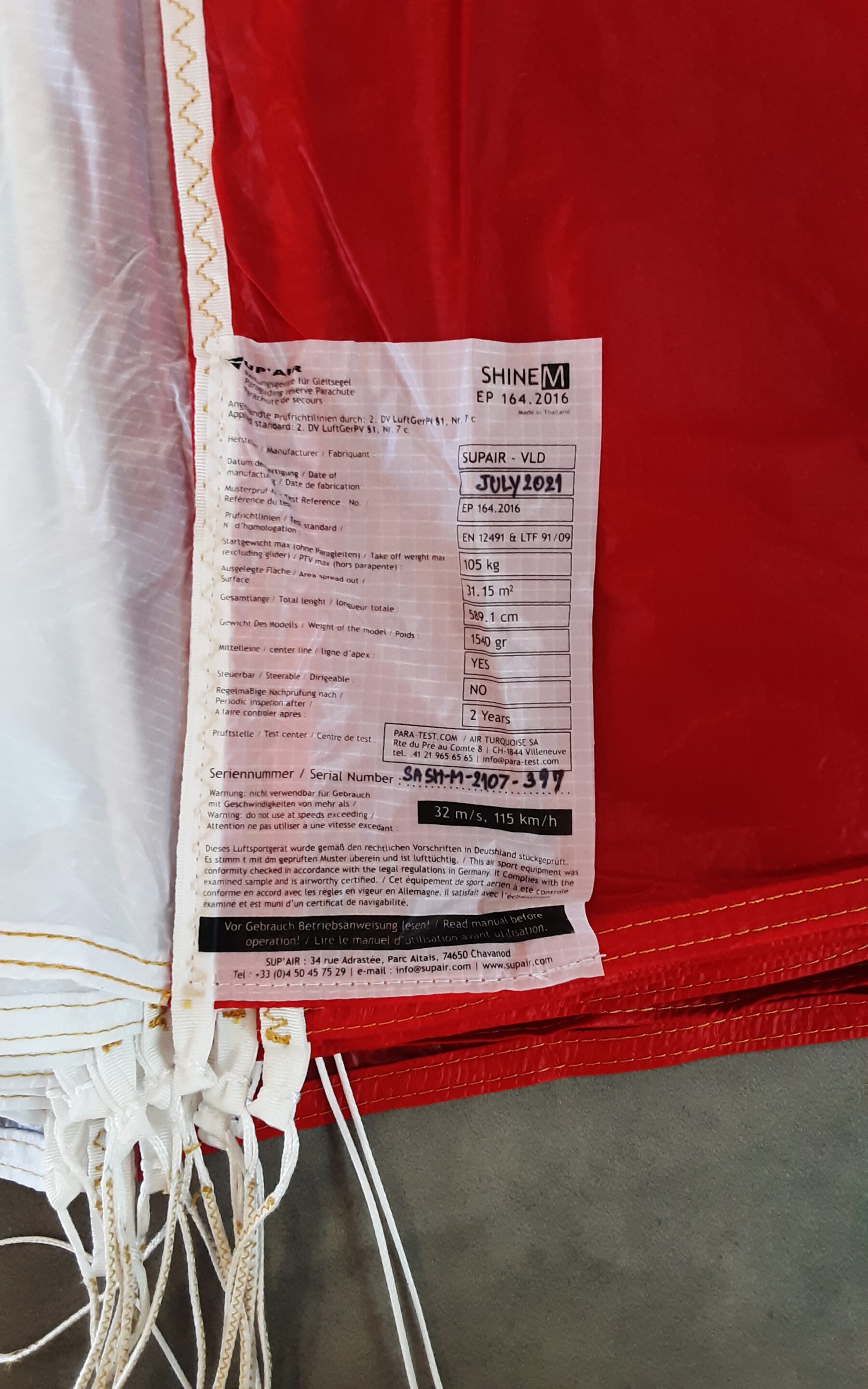 SHINE SUPAIR M - SECOURS PARAPENTE OCCASION – Image 3