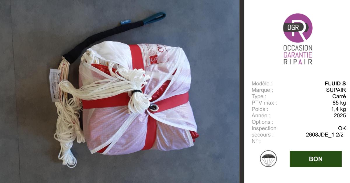 FLUID SUPAIR S - SECOURS PARAPENTE OCCASION
